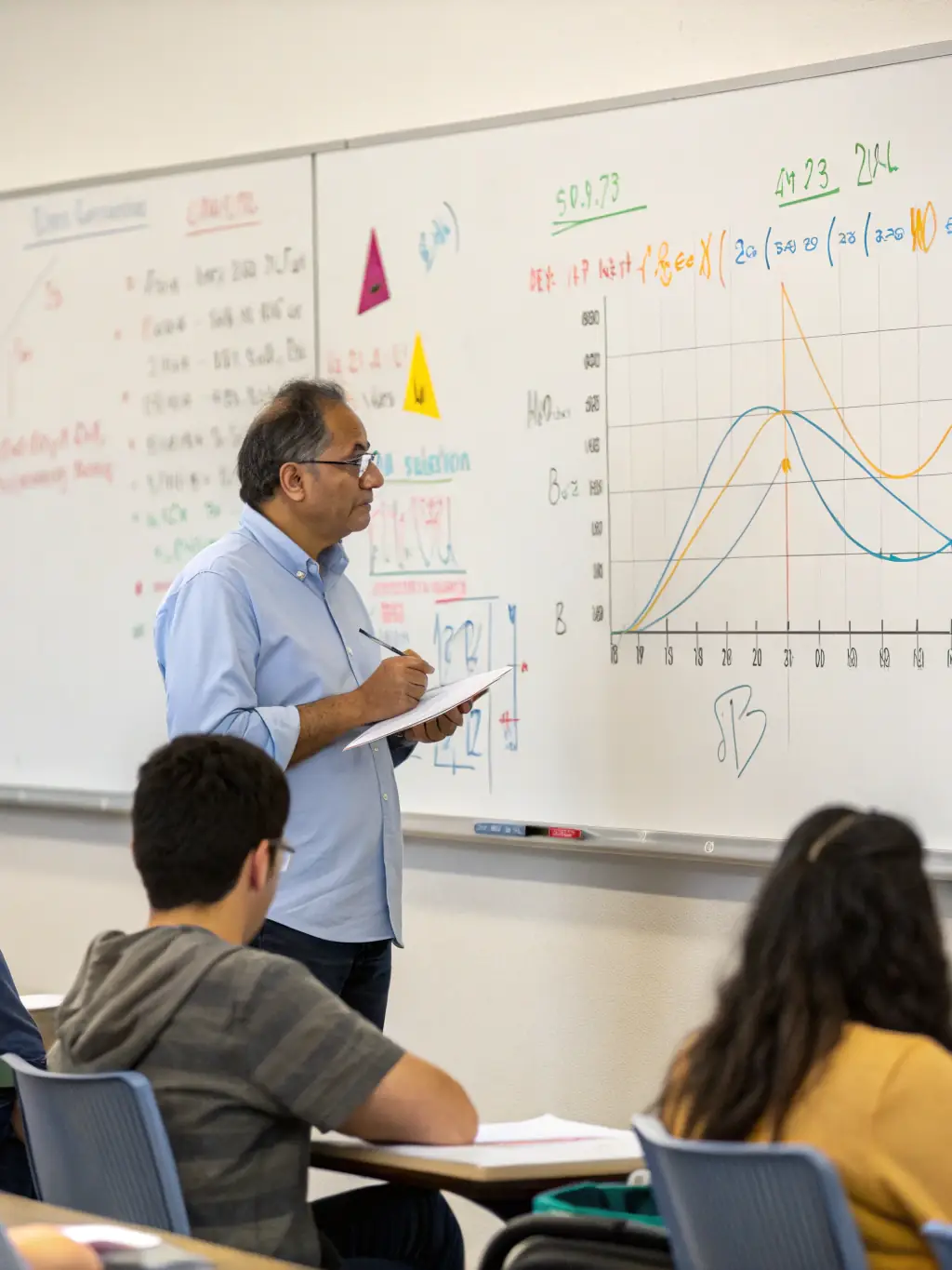 A photo of Professor Ben Carter, a male instructor, standing in front of a whiteboard covered in machine learning equations and diagrams.